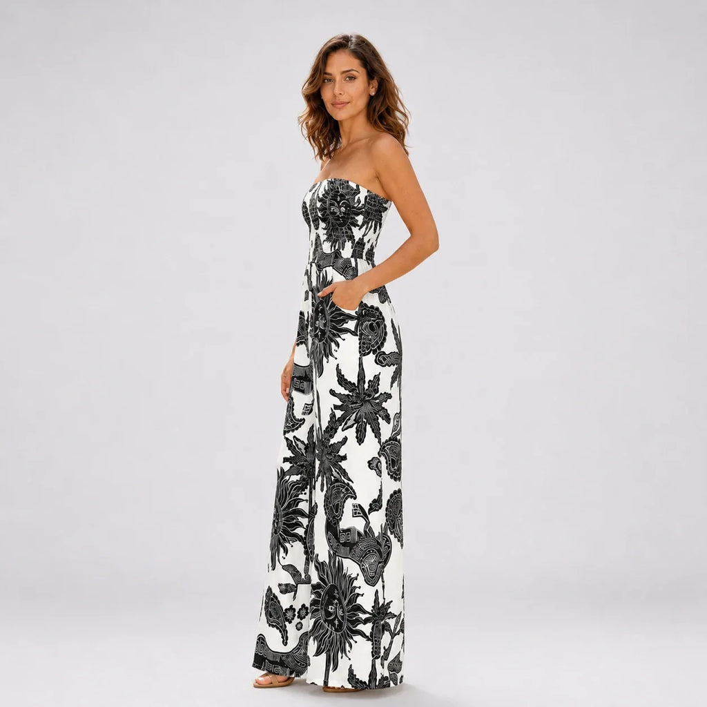 Strapless Printed Wide Leg Jumpsuit WHD0606159