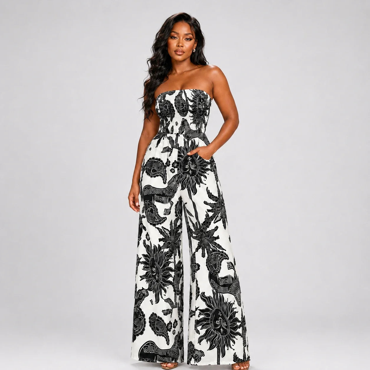 Strapless Printed Wide Leg Jumpsuit WHD0606159