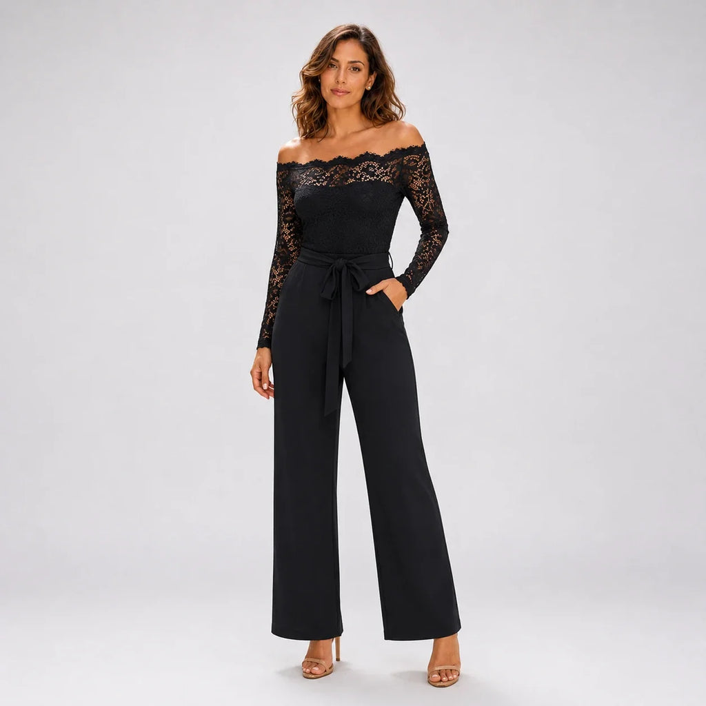 Lace Off-Shoulder Wide Leg Jumpsuit WHD0606161