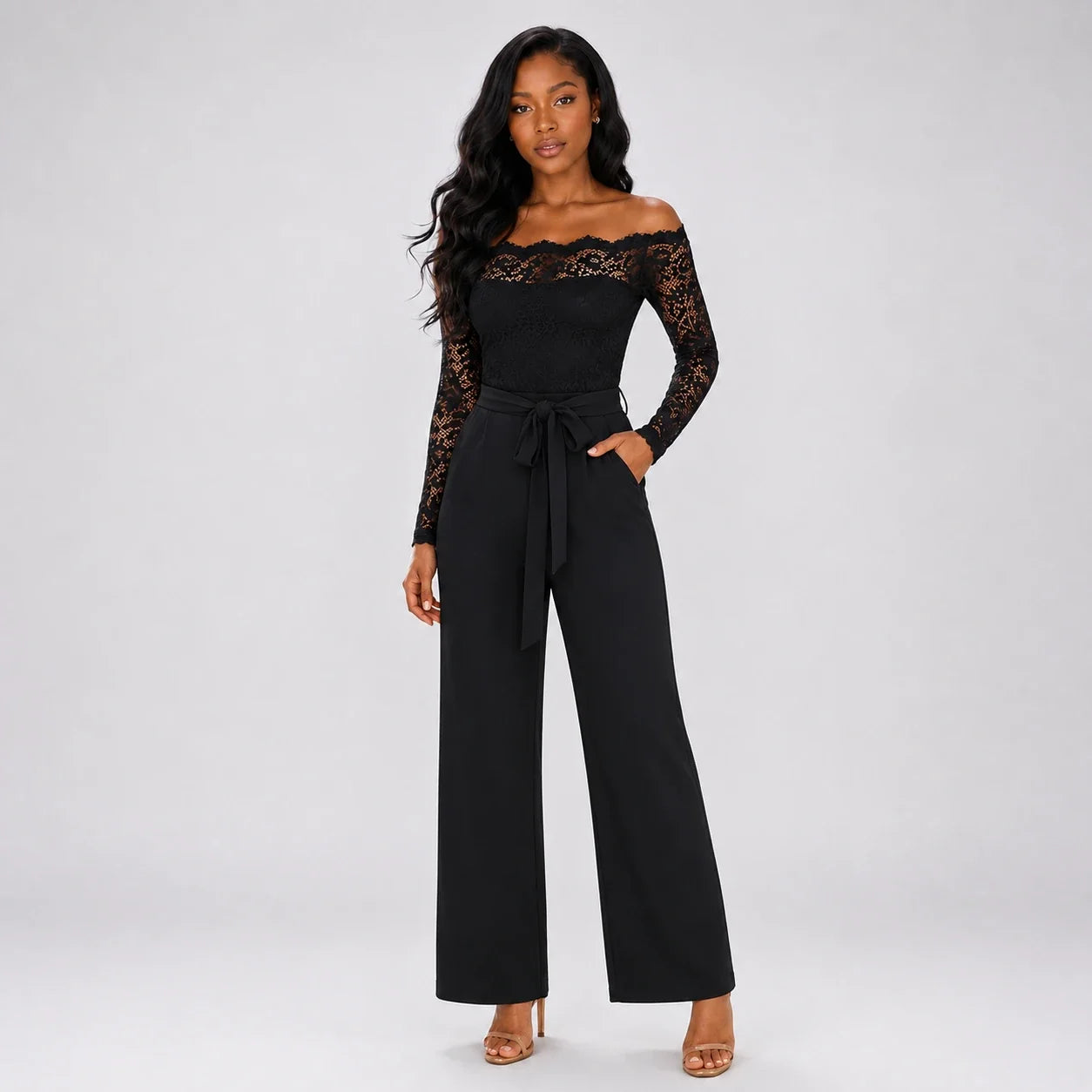 Lace Off-Shoulder Wide Leg Jumpsuit WHD0606161