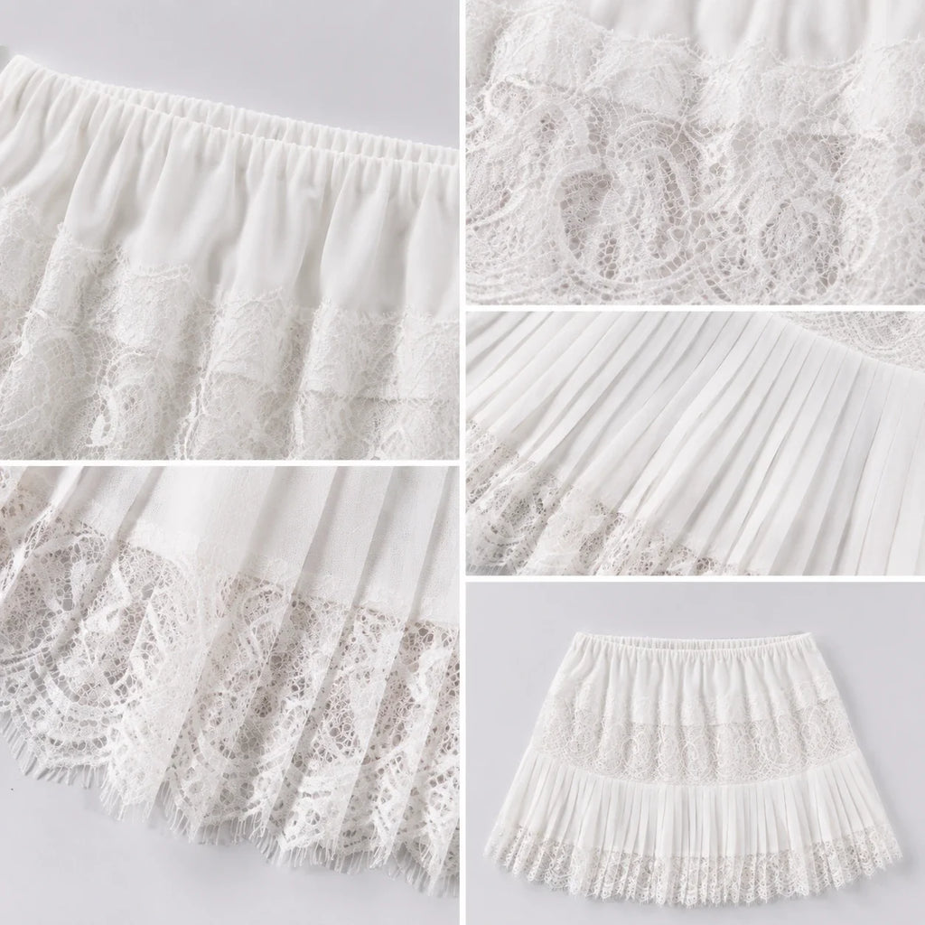 Lace Pleated Mini Skirt WHD0606162