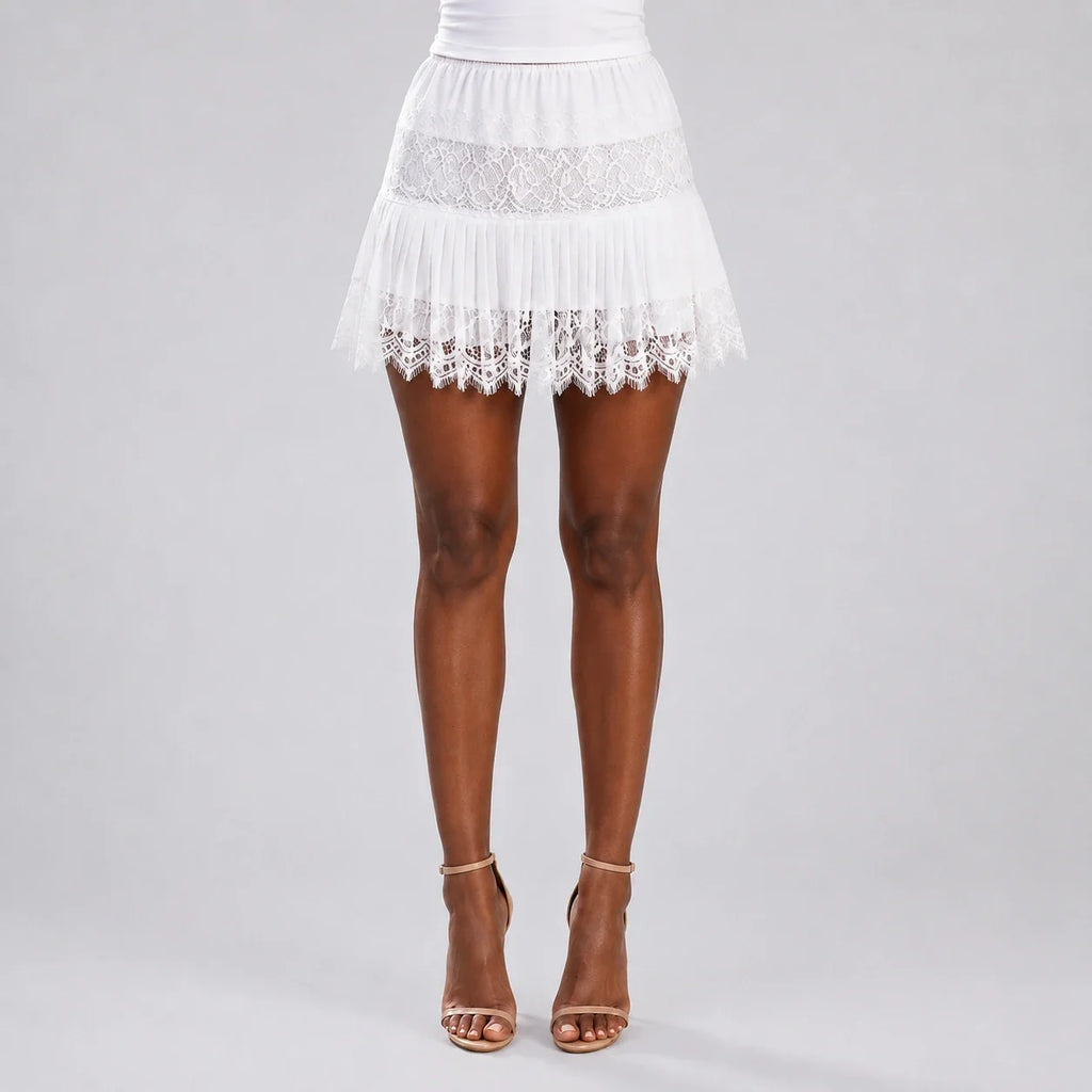 Lace Pleated Mini Skirt WHD0606162