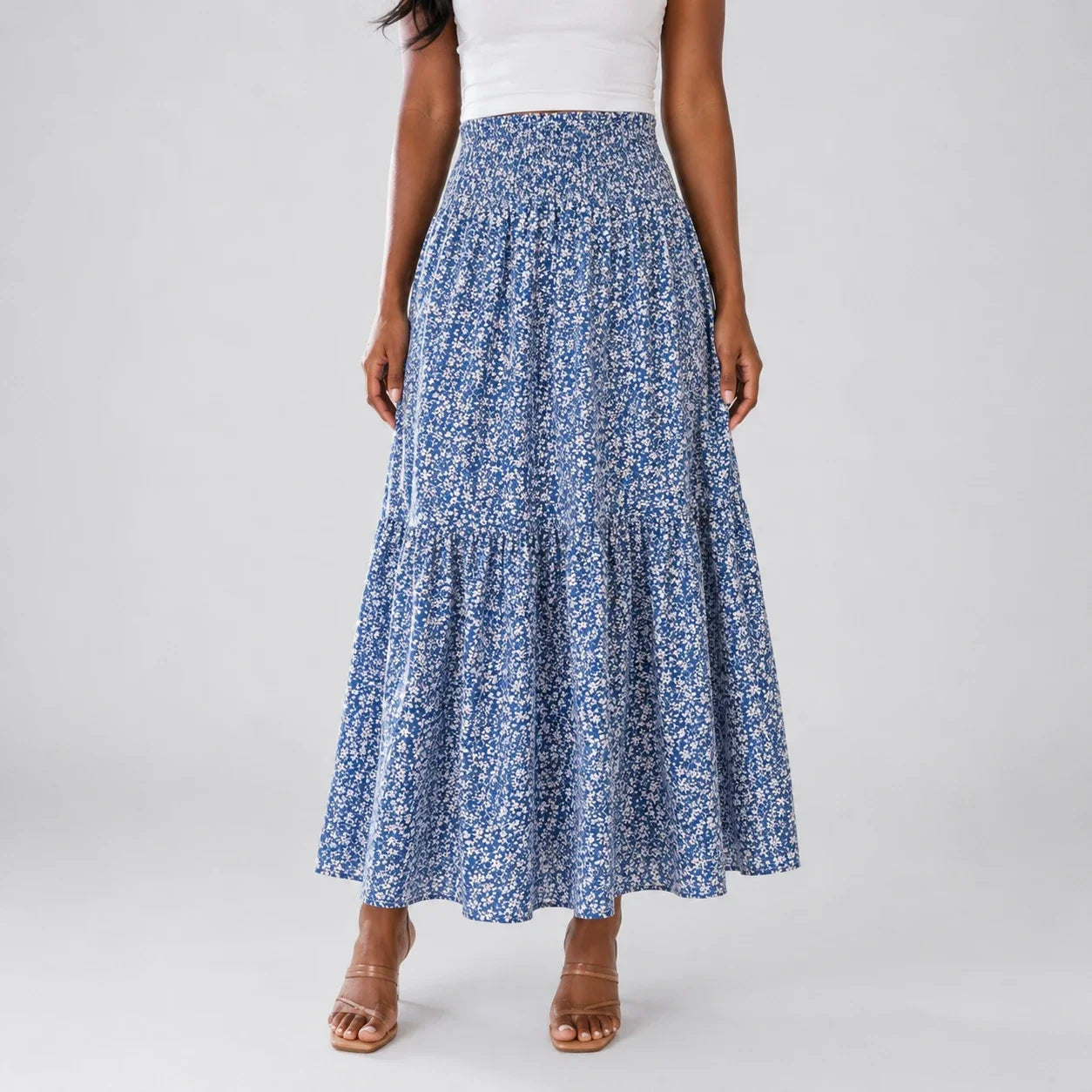 Floral Smocked Maxi Skirt WHD0606163