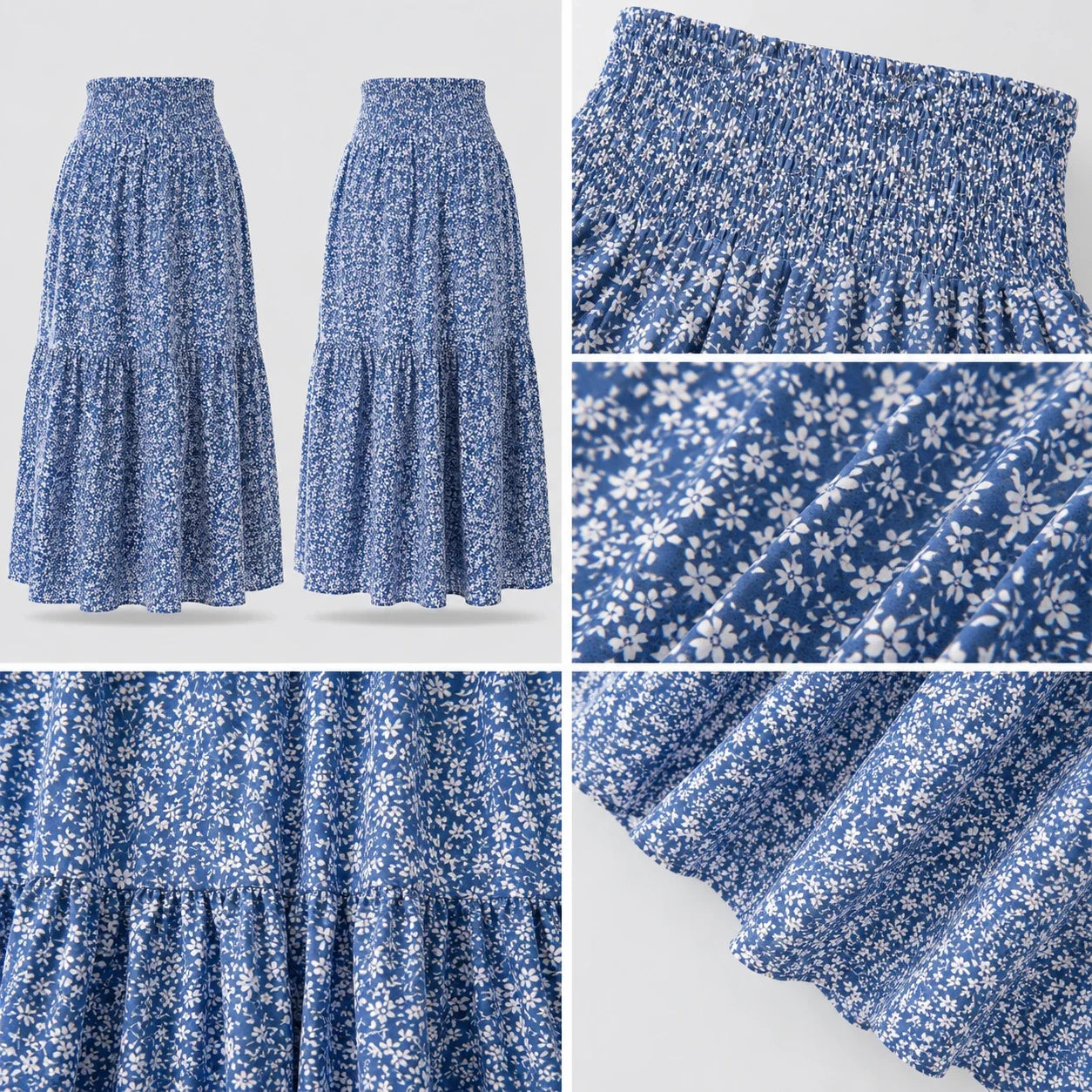 Floral Smocked Maxi Skirt WHD0606163