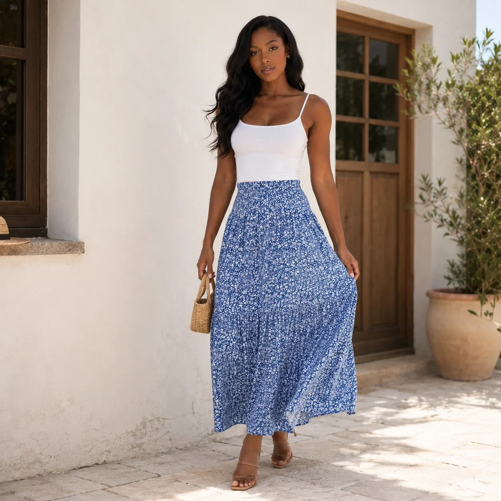 Floral Smocked Maxi Skirt WHD0606163