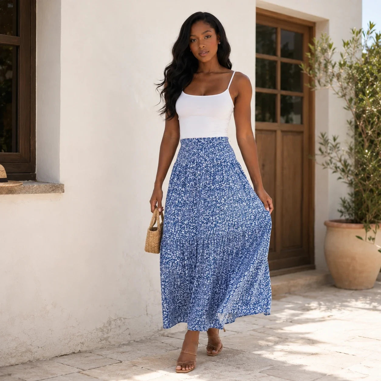 Floral Smocked Maxi Skirt WHD0606163