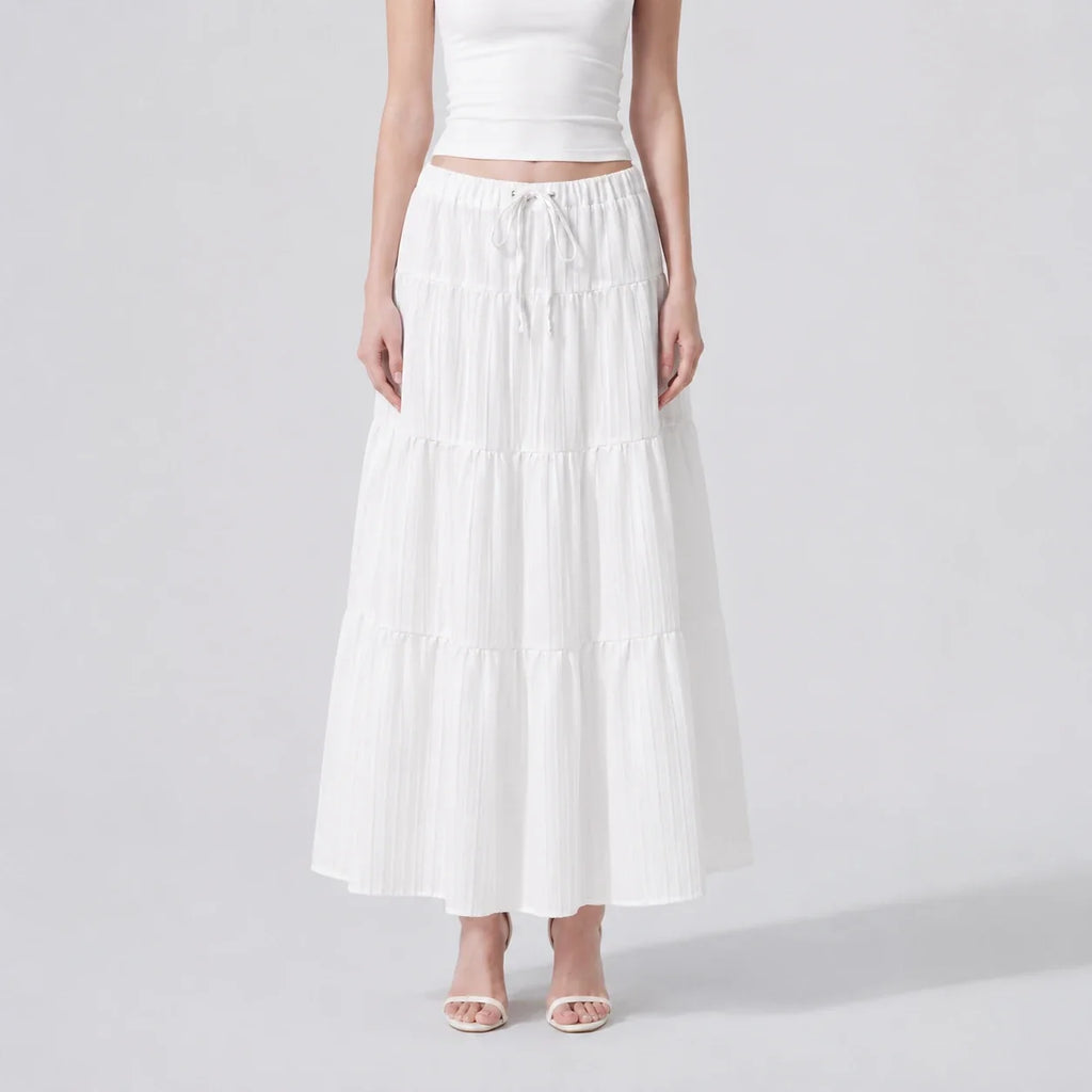 Tiered Drawstring Maxi Skirt WHD0606164