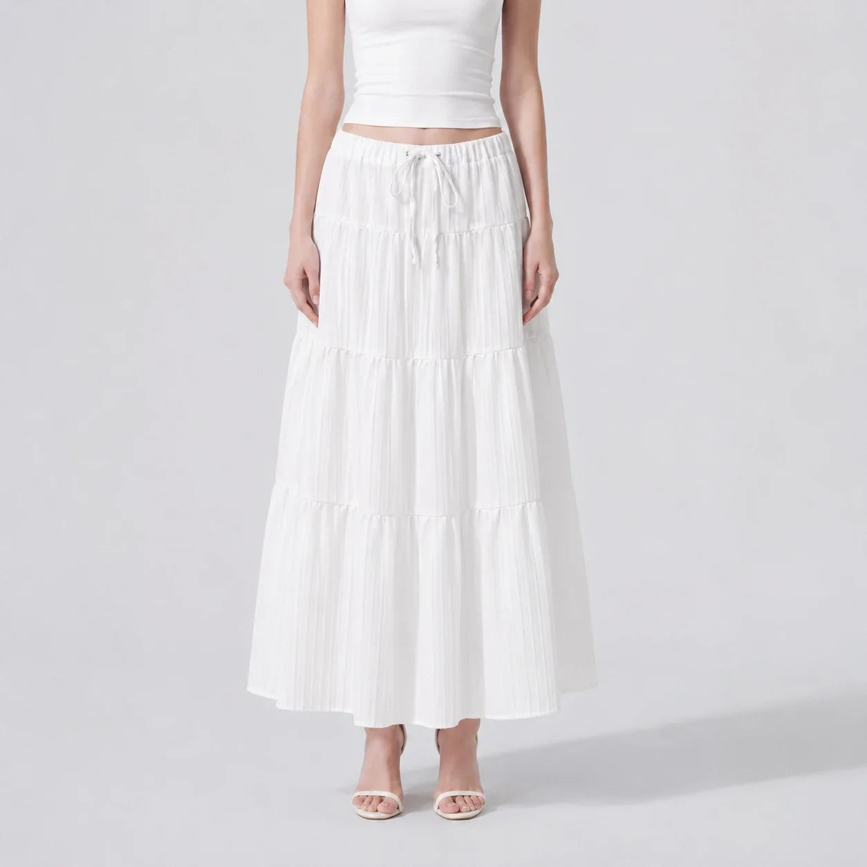 Tiered Drawstring Maxi Skirt WHD0606164