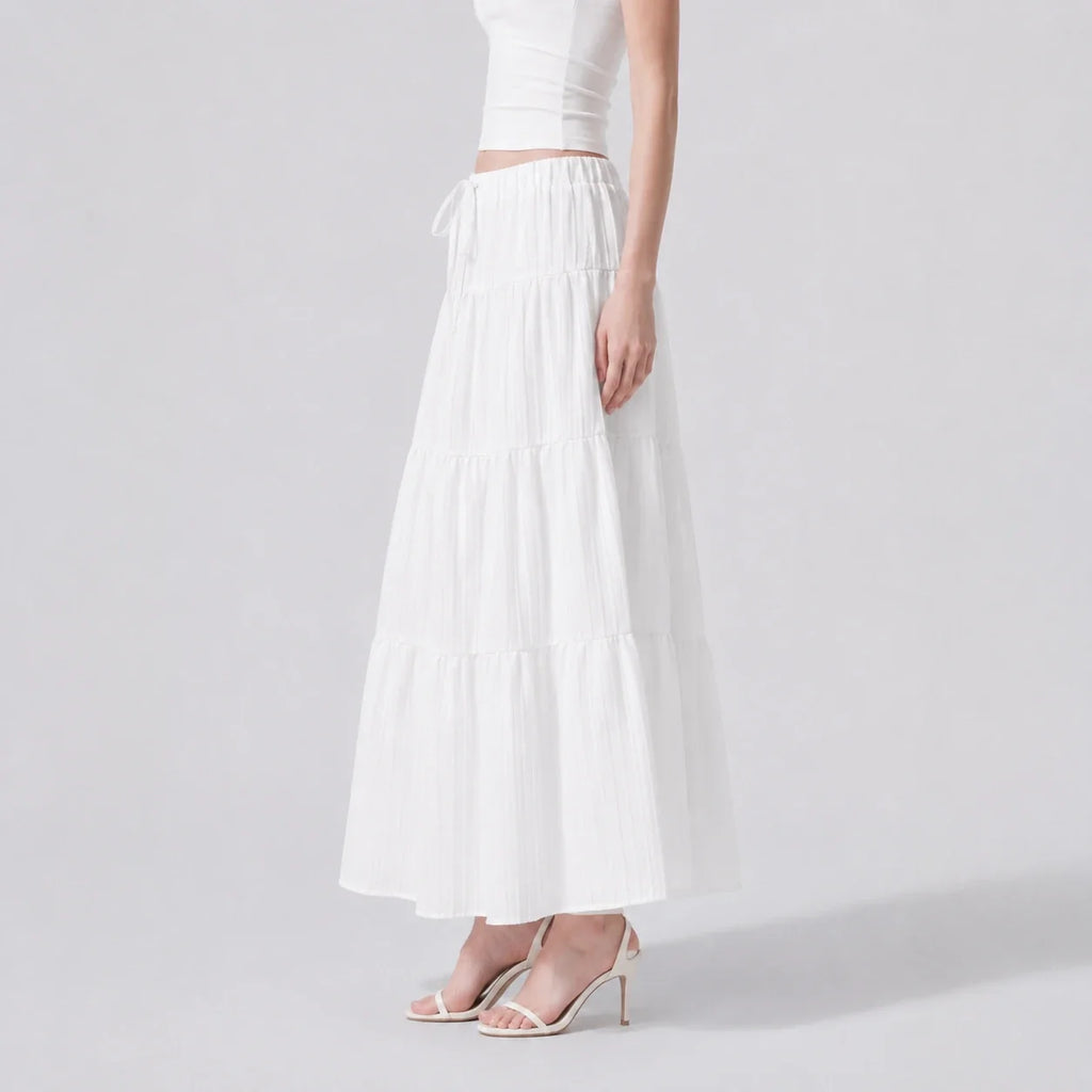 Tiered Drawstring Maxi Skirt WHD0606164