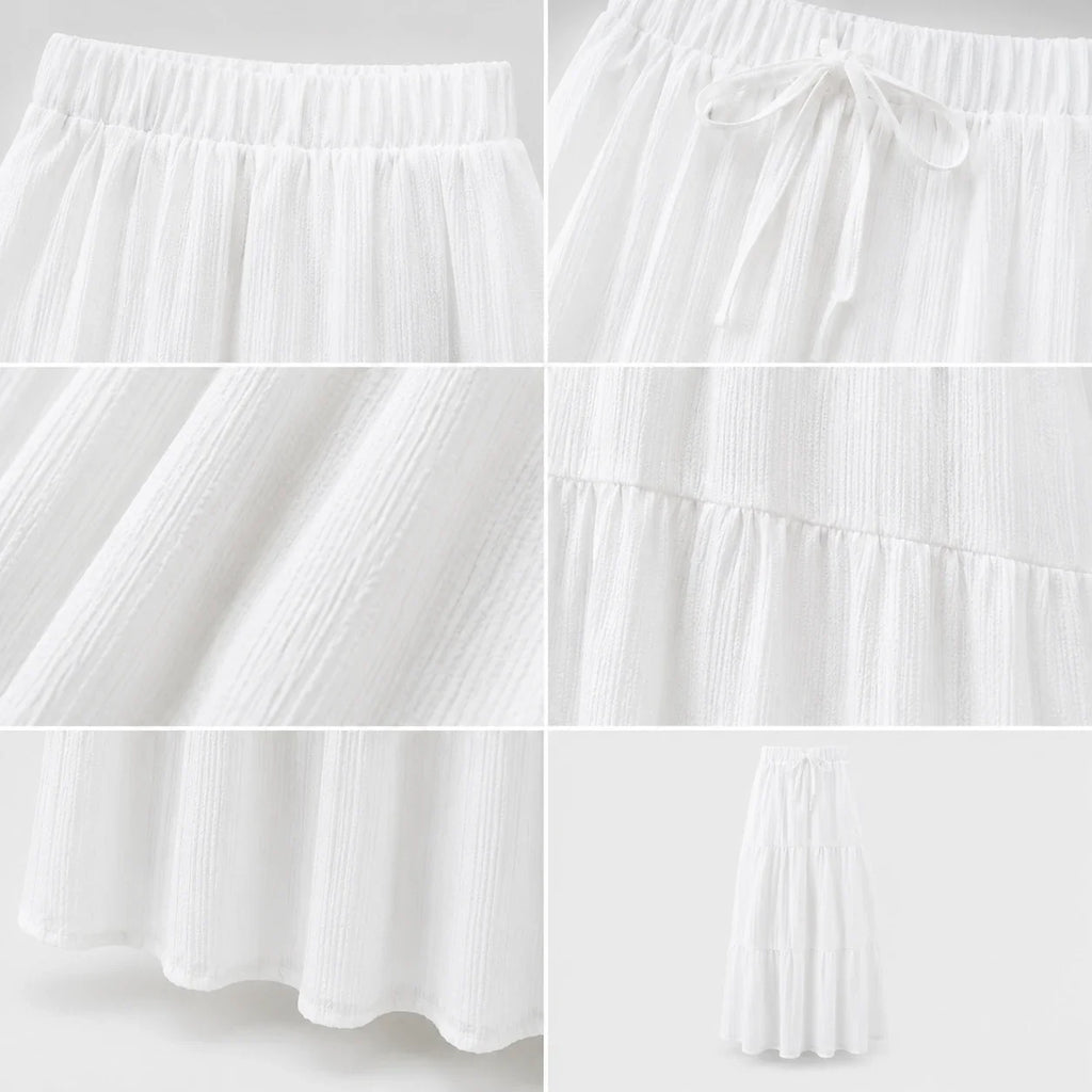 Tiered Drawstring Maxi Skirt WHD0606164