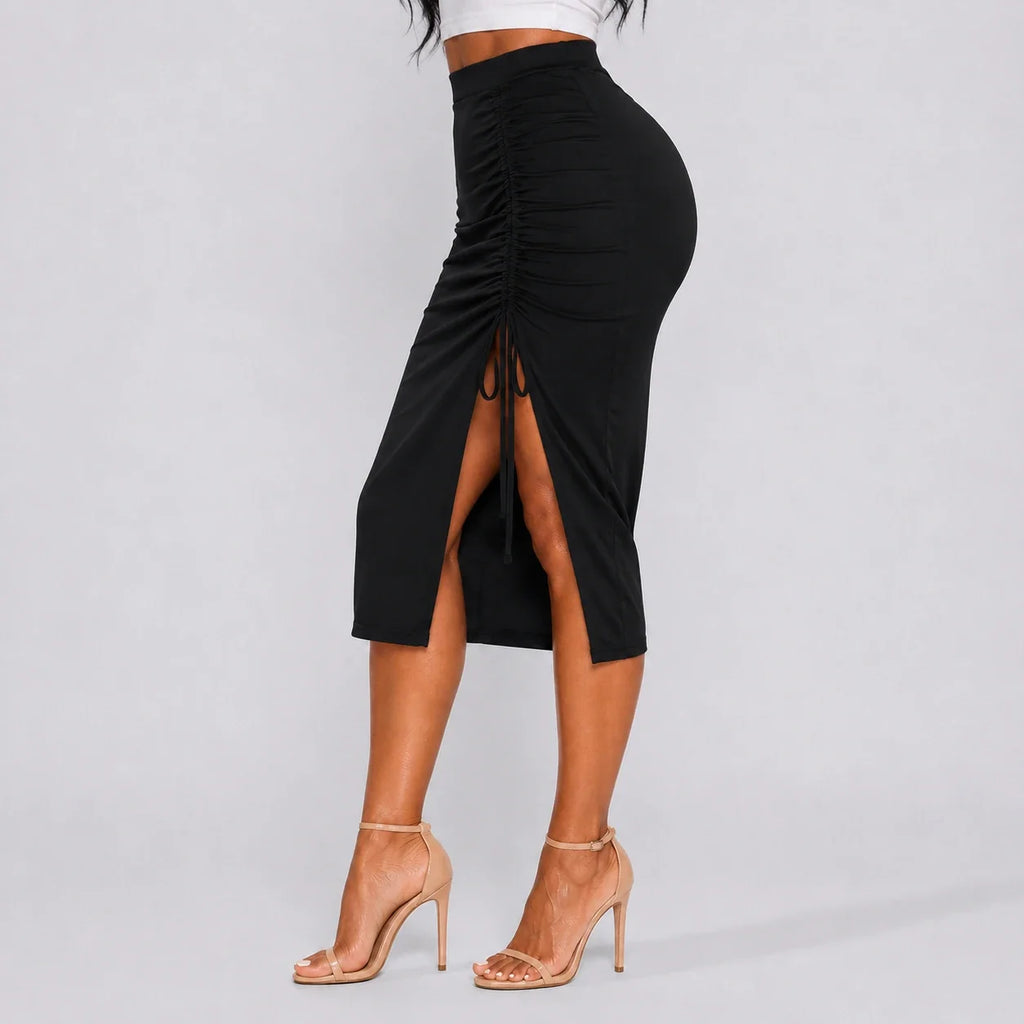 Ruched Drawstring Midi Skirt WHD0606166