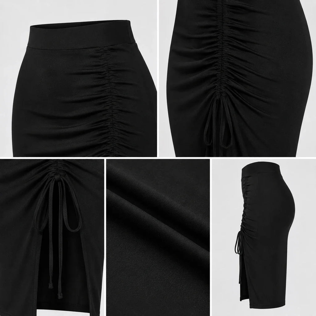Ruched Drawstring Midi Skirt WHD0606166