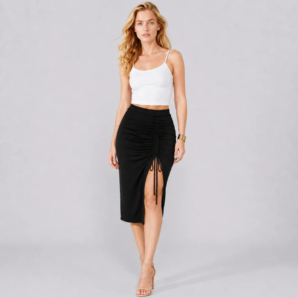 Ruched Drawstring Midi Skirt WHD0606166