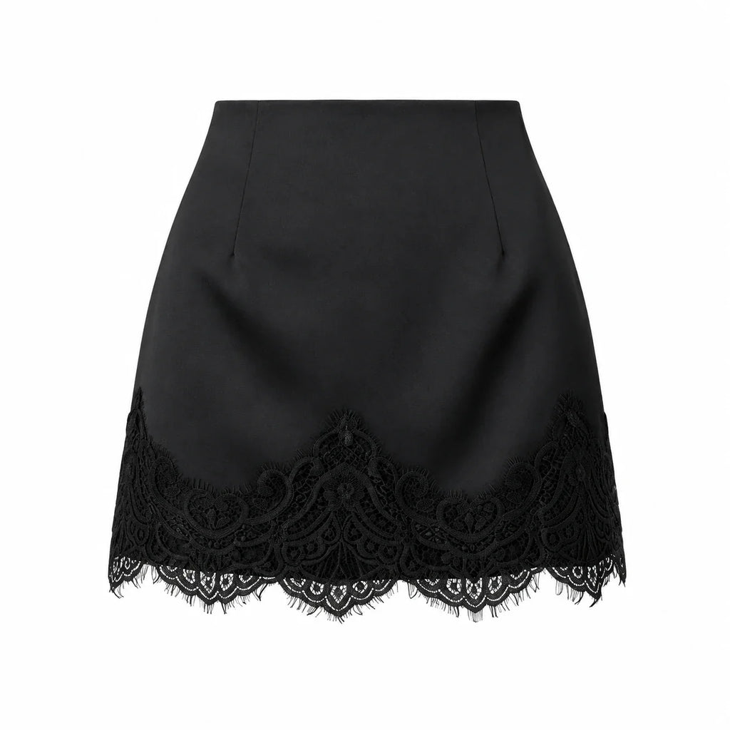 Lace Trim Satin Mini Skirt WHD0606167