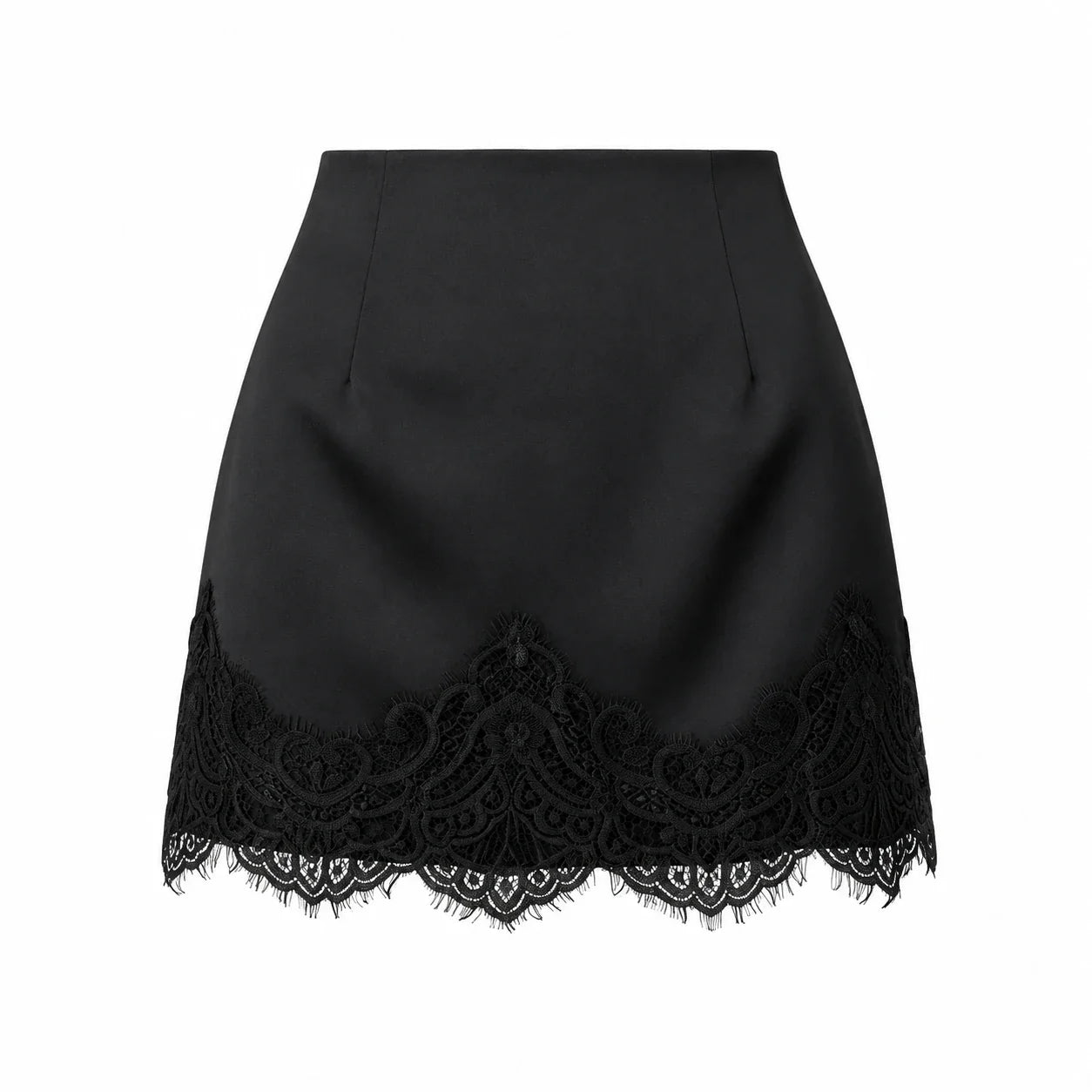 Lace Trim Satin Mini Skirt WHD0606167