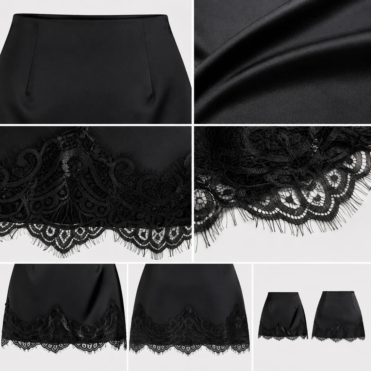 Lace Trim Satin Mini Skirt WHD0606167