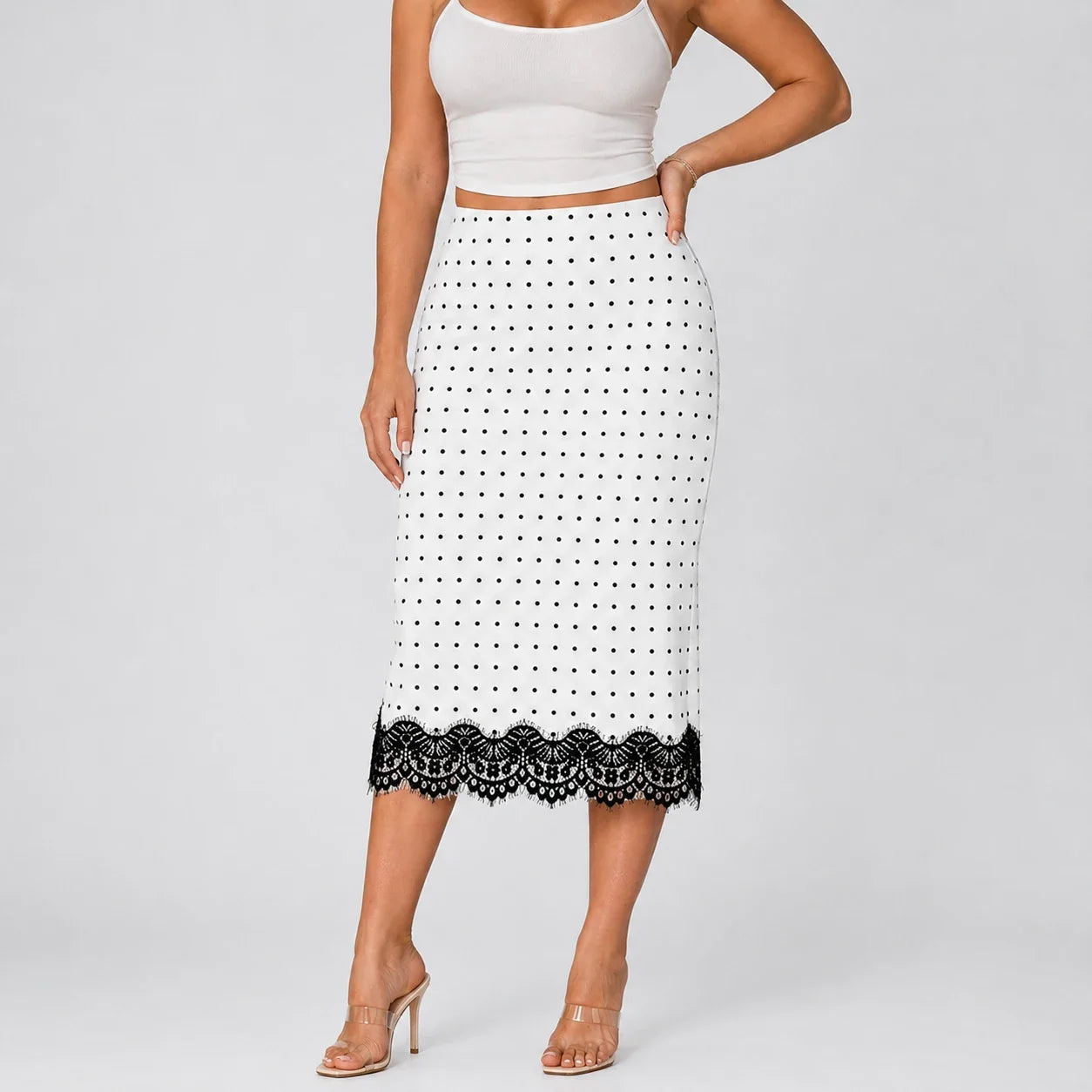 Polka Dot Lace Midi Skirt WHD0606169