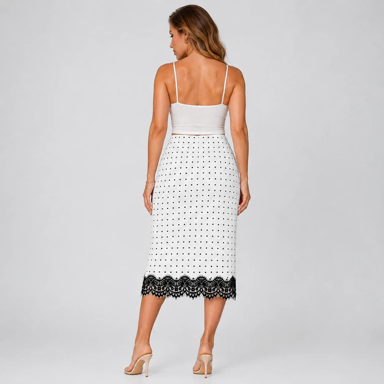 Polka Dot Lace Midi Skirt WHD0606169