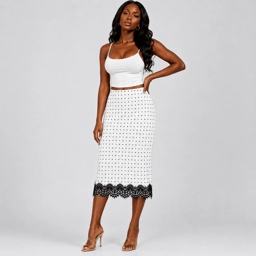 Polka Dot Lace Midi Skirt WHD0606169