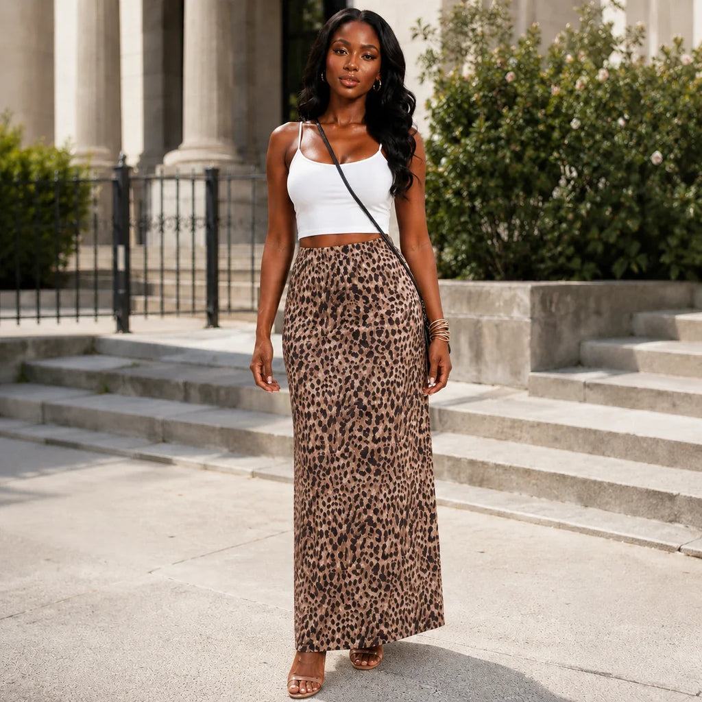 Leopard Print Maxi Skirt WHD0606170