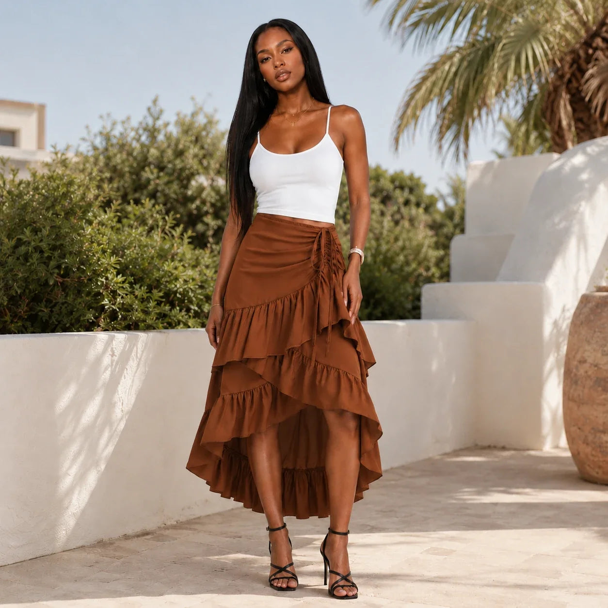 Tiered Ruffle Maxi Skirt WHD0606171