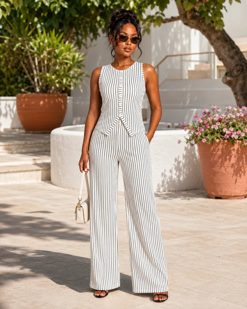 Striped Wide Leg Matching Set WHD0606173