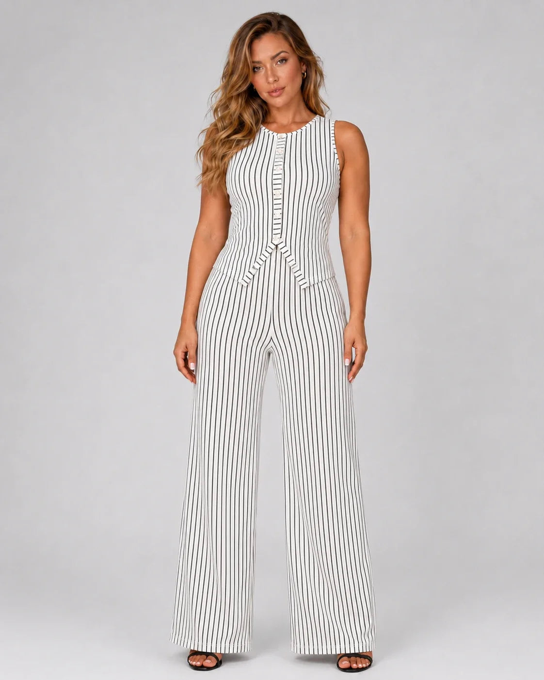 Striped Wide Leg Matching Set WHD0606173