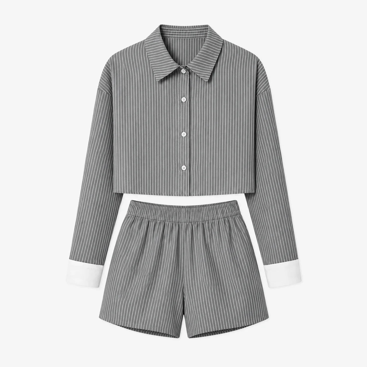 Striped Cropped Shirt Short Set WHD0606178
