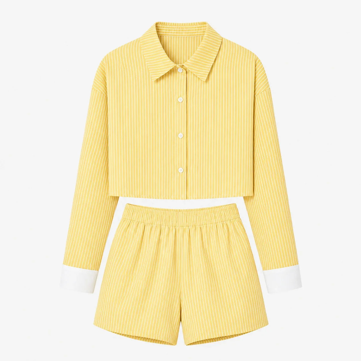Striped Cropped Shirt Short Set WHD0606178
