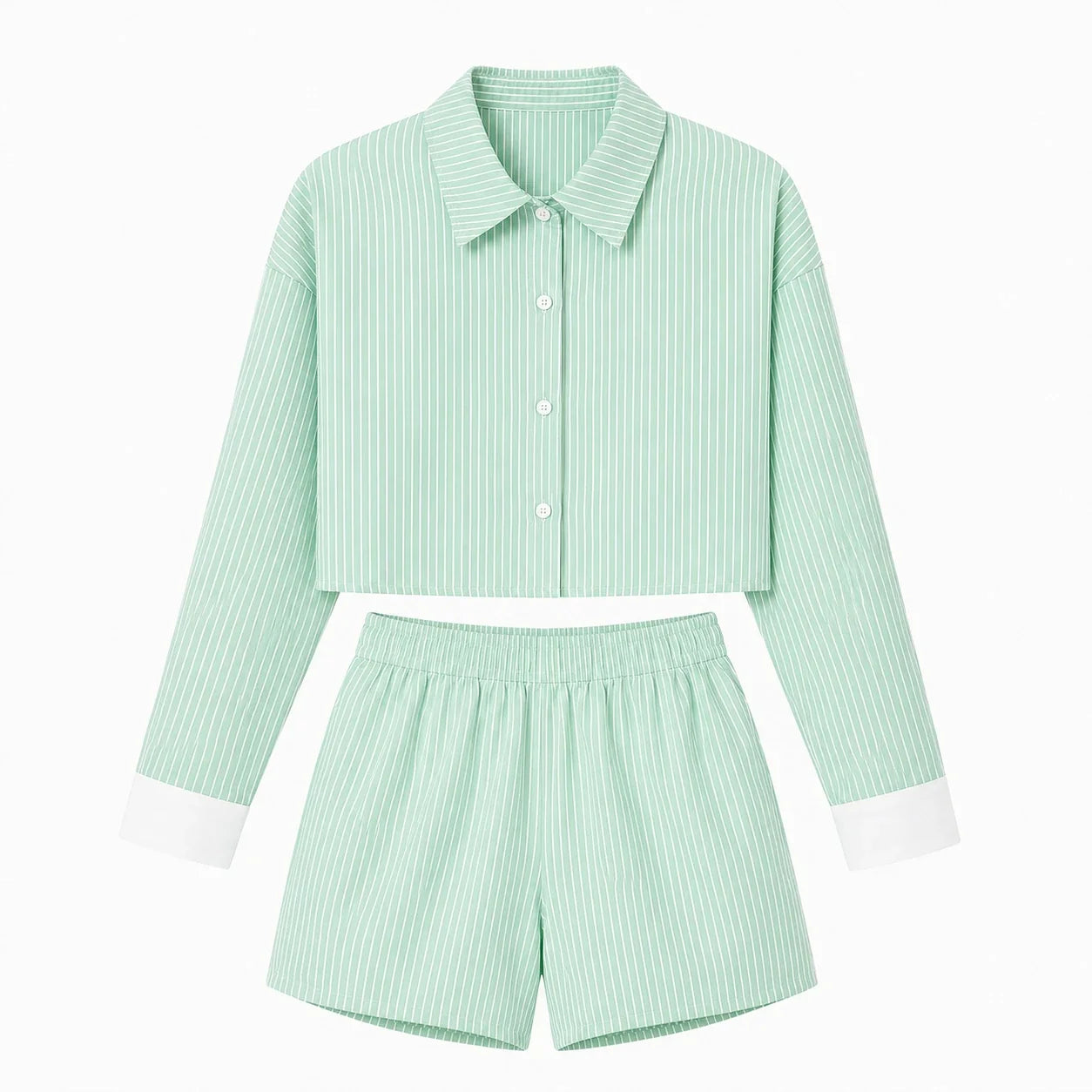Striped Cropped Shirt Short Set WHD0606178