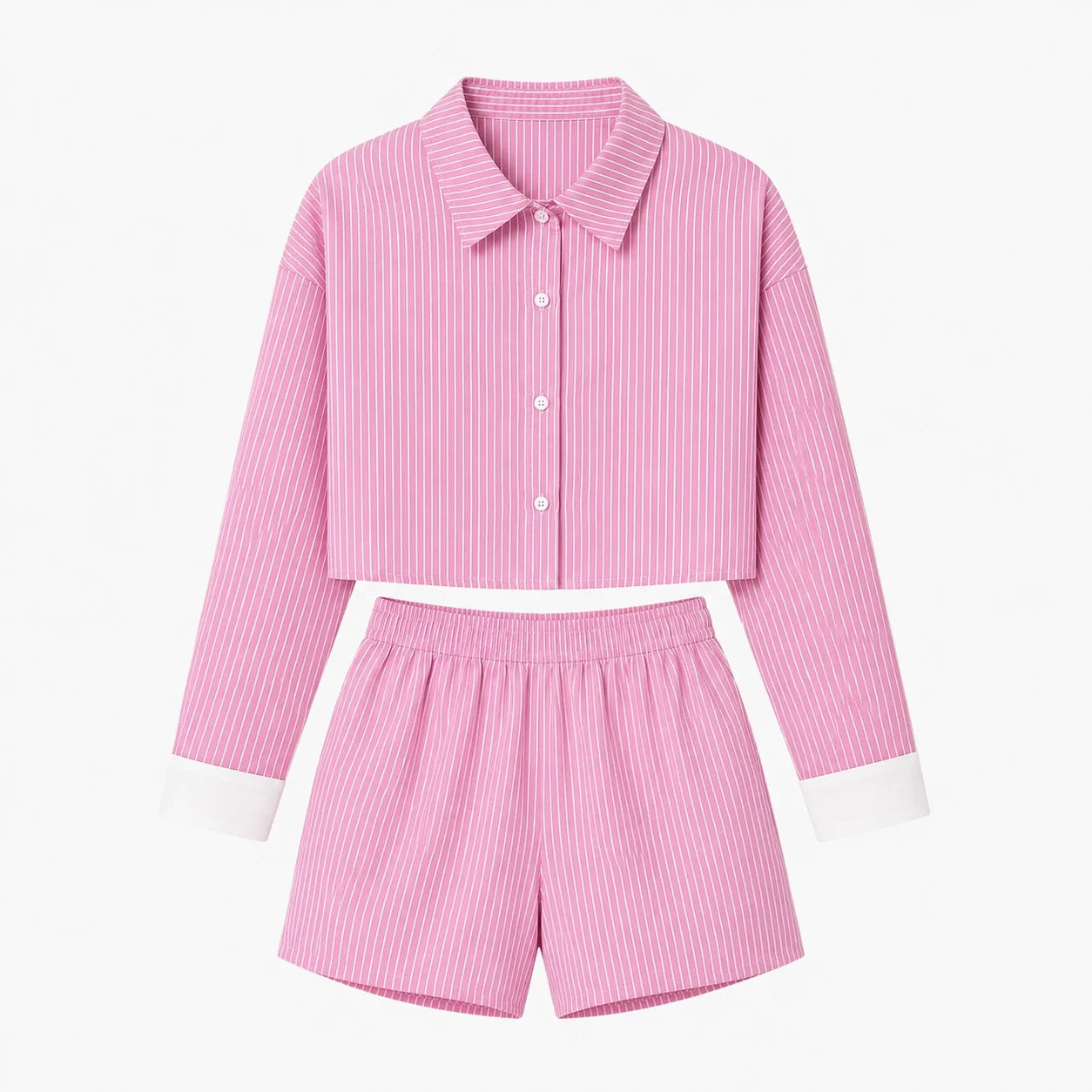 Striped Cropped Shirt Short Set WHD0606178