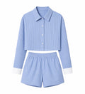 Striped Cropped Shirt Short Set WHD0606178
