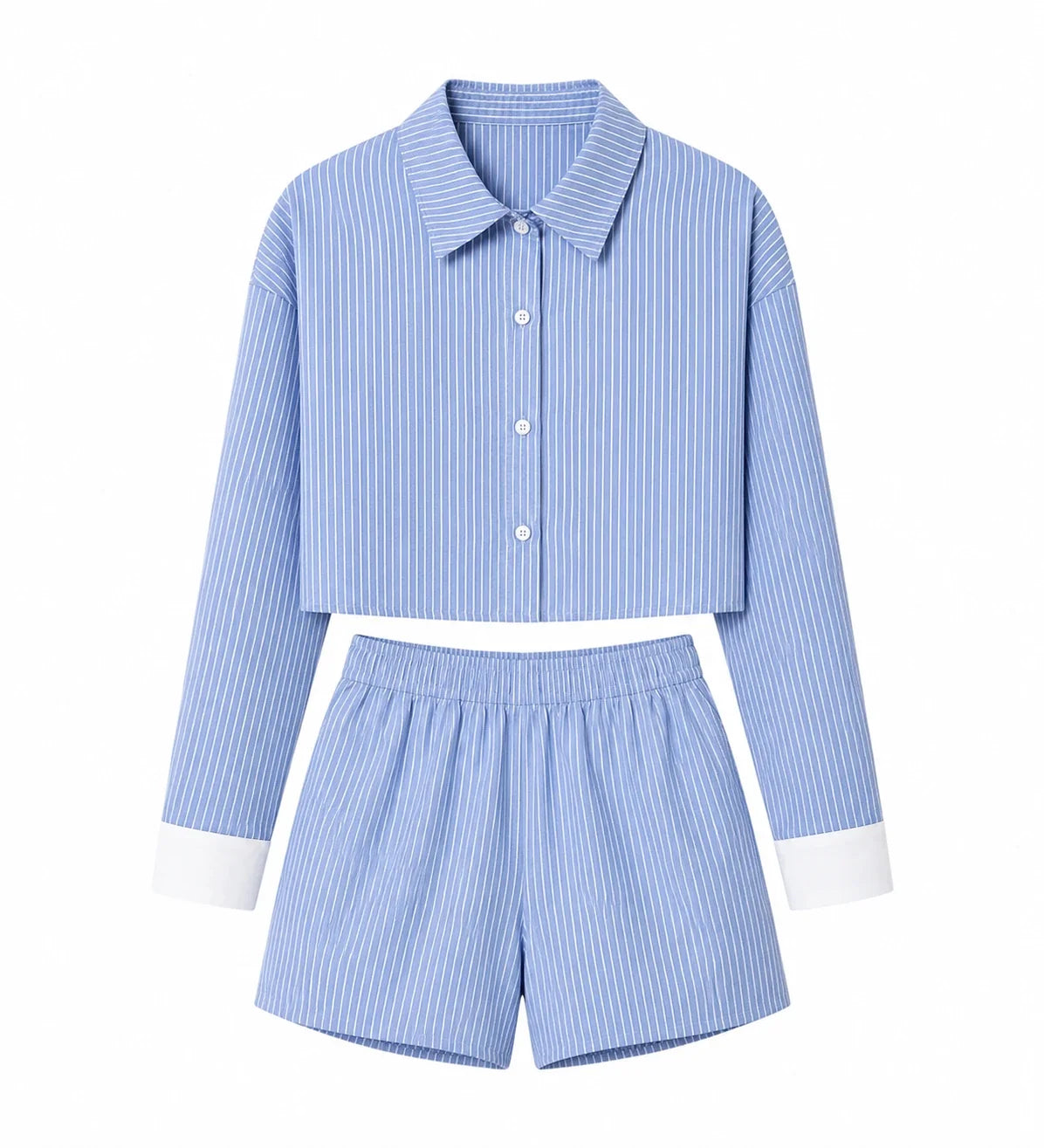 Striped Cropped Shirt Short Set WHD0606178