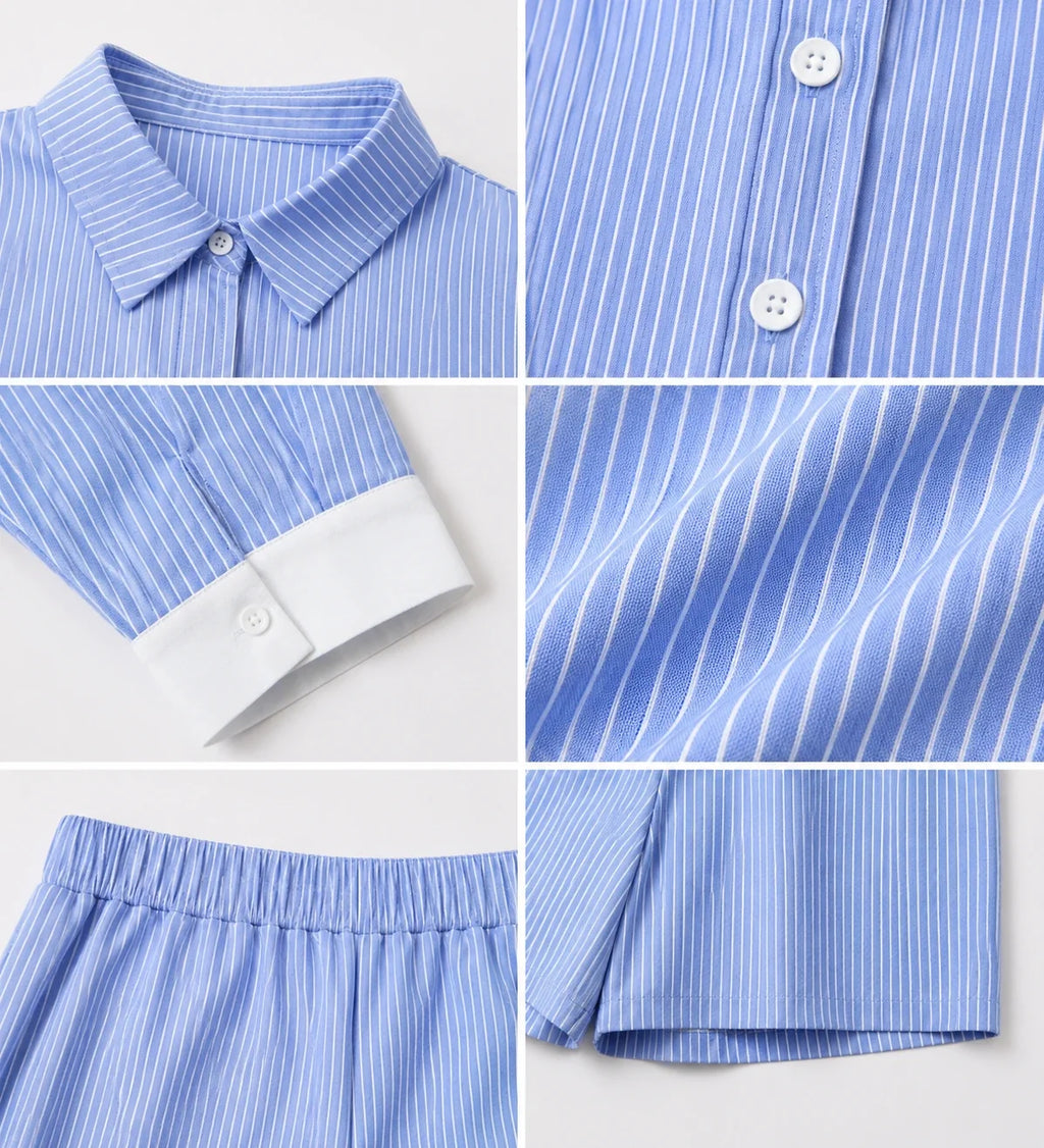 Striped Cropped Shirt Short Set WHD0606178