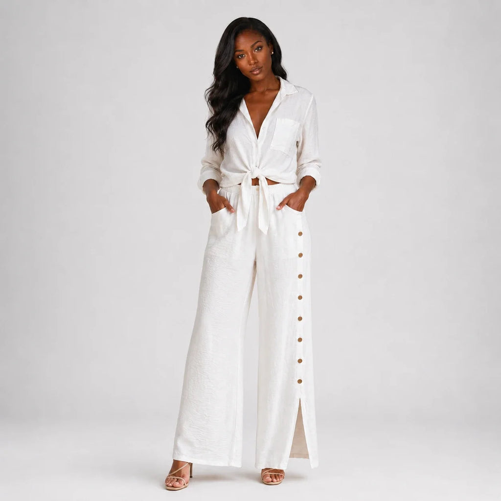 Tie Front Wide Leg Set WHD0606181