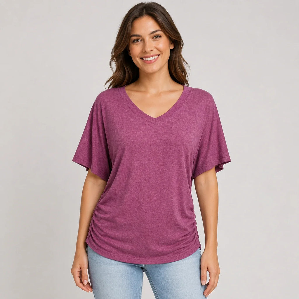 Ruched V-Neck Knit Top WHD0606182
