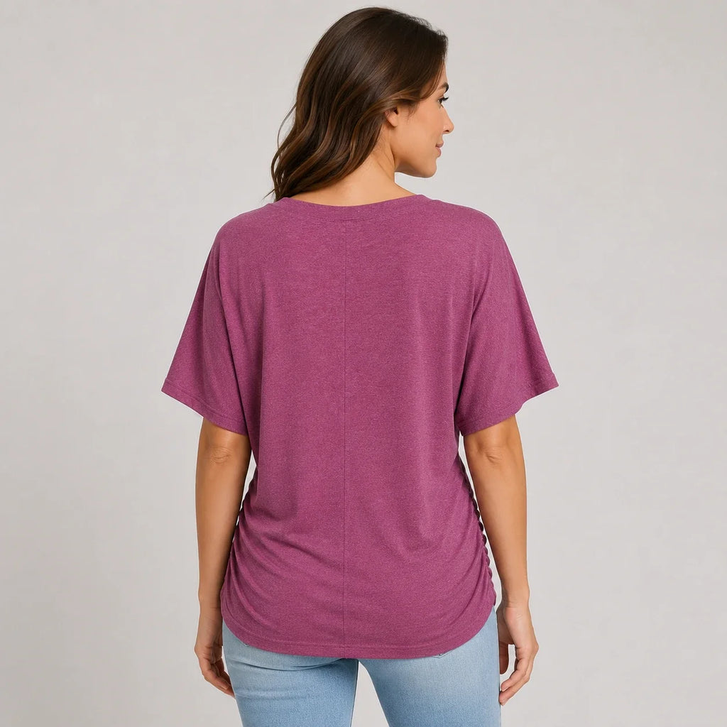 Ruched V-Neck Knit Top WHD0606182