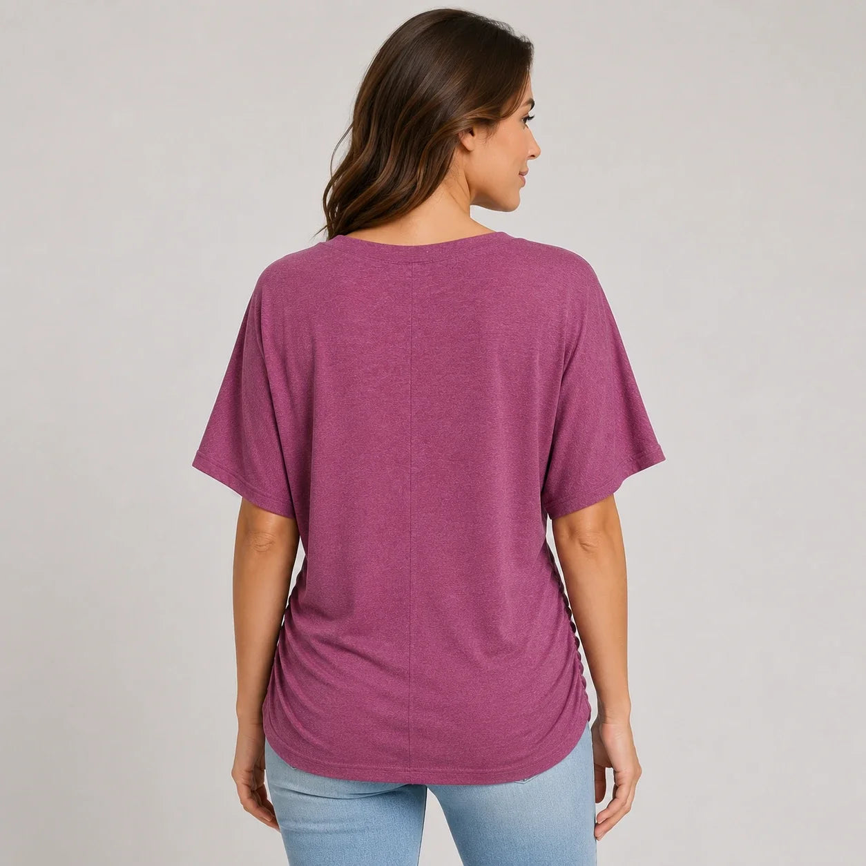 Ruched V-Neck Knit Top WHD0606182