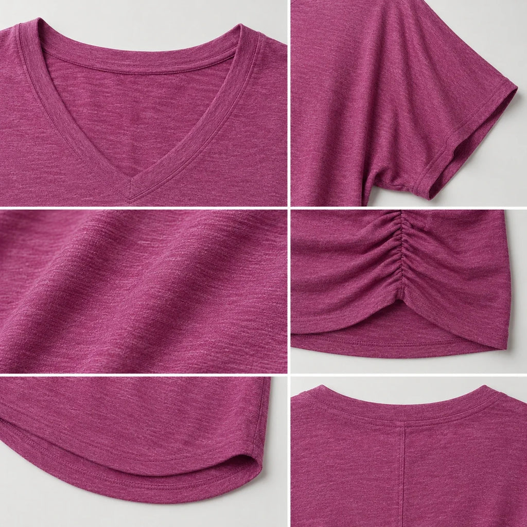 Ruched V-Neck Knit Top WHD0606182