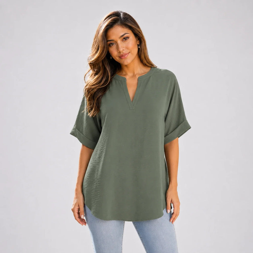 Split Neck Relaxed Top WHD0606183