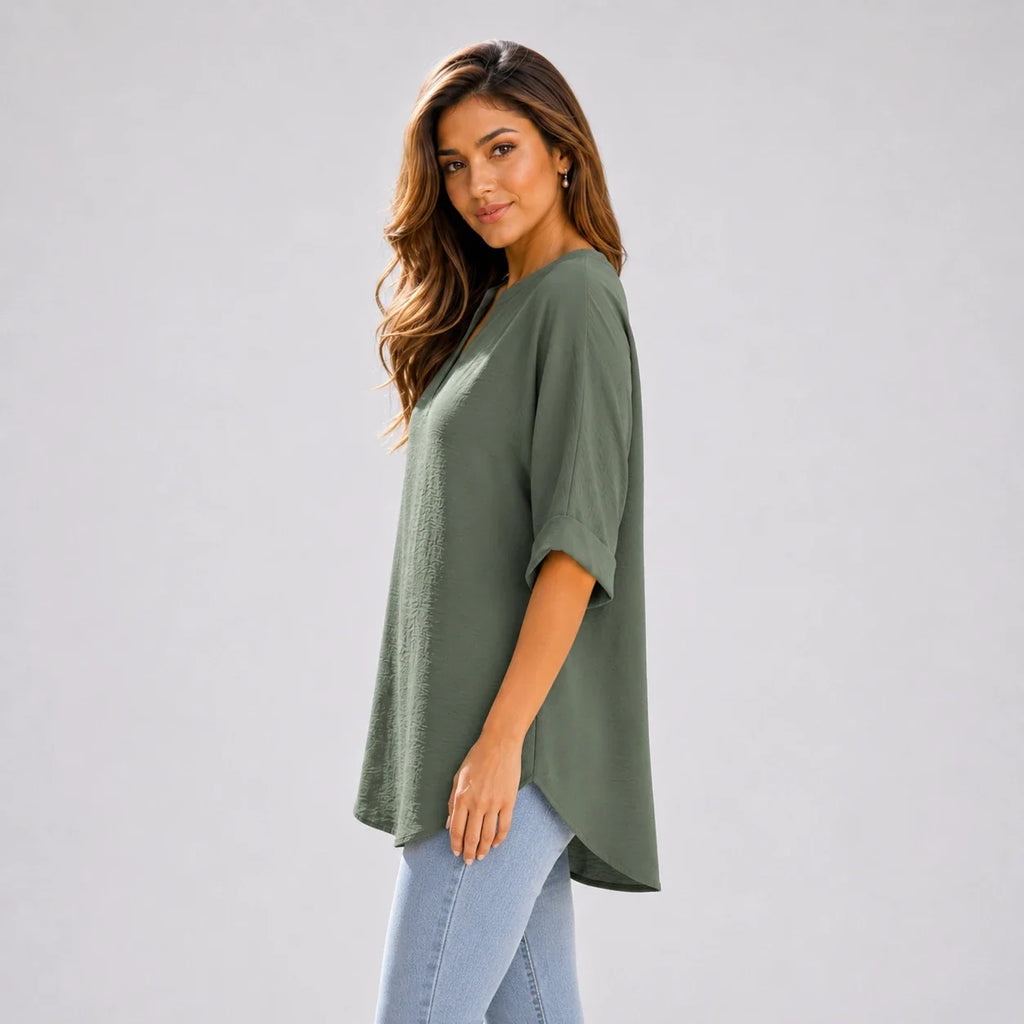 Split Neck Relaxed Top WHD0606183