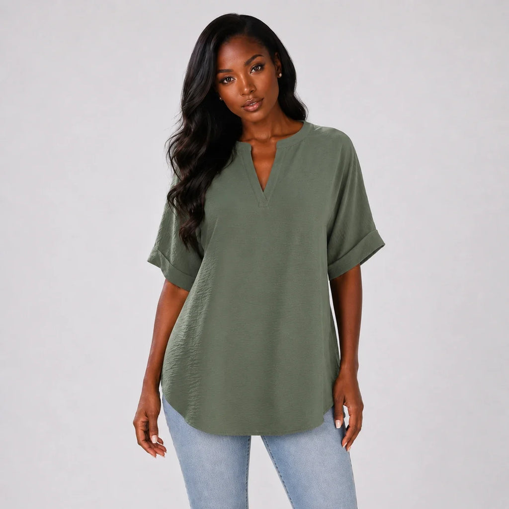 Split Neck Relaxed Top WHD0606183