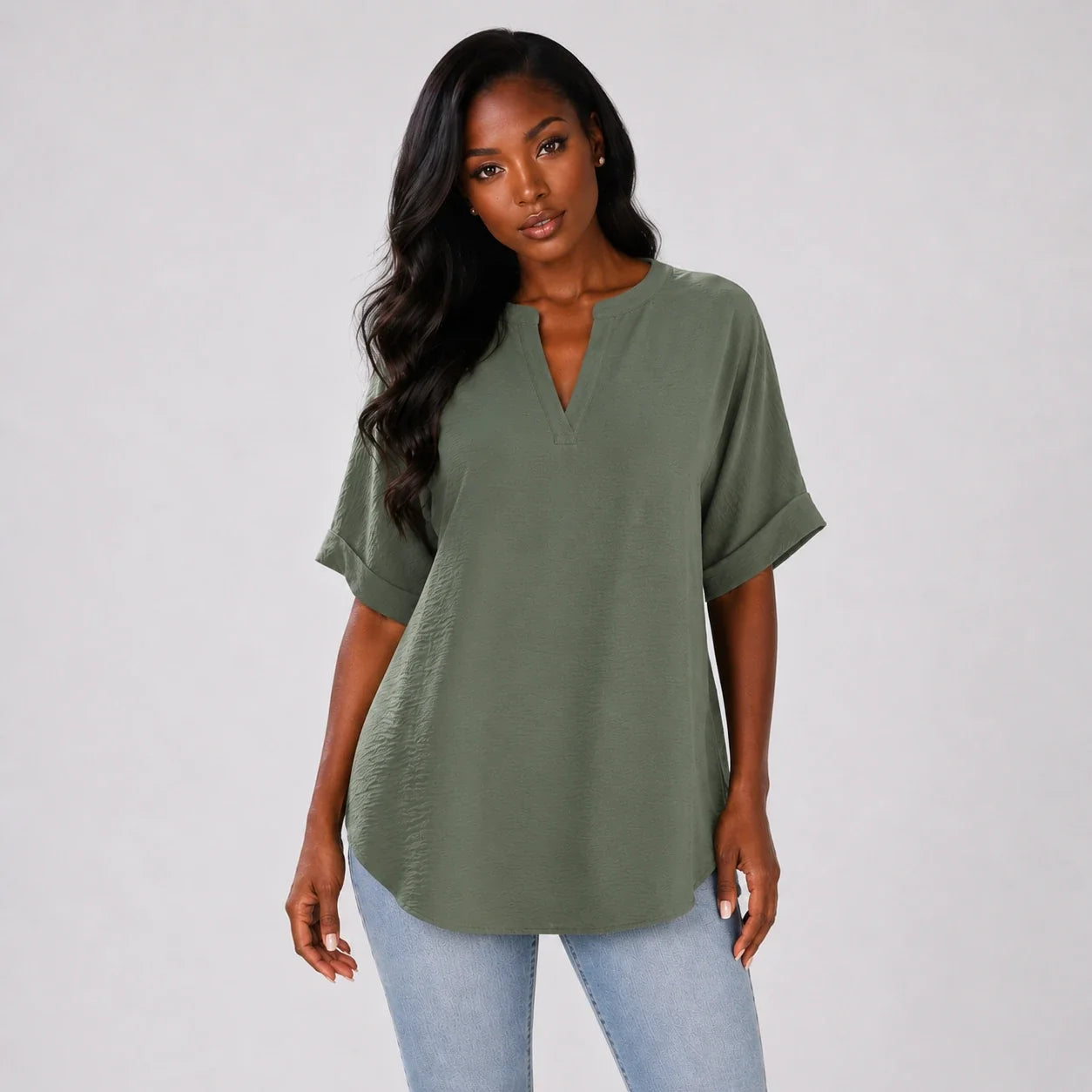 Split Neck Relaxed Top WHD0606183