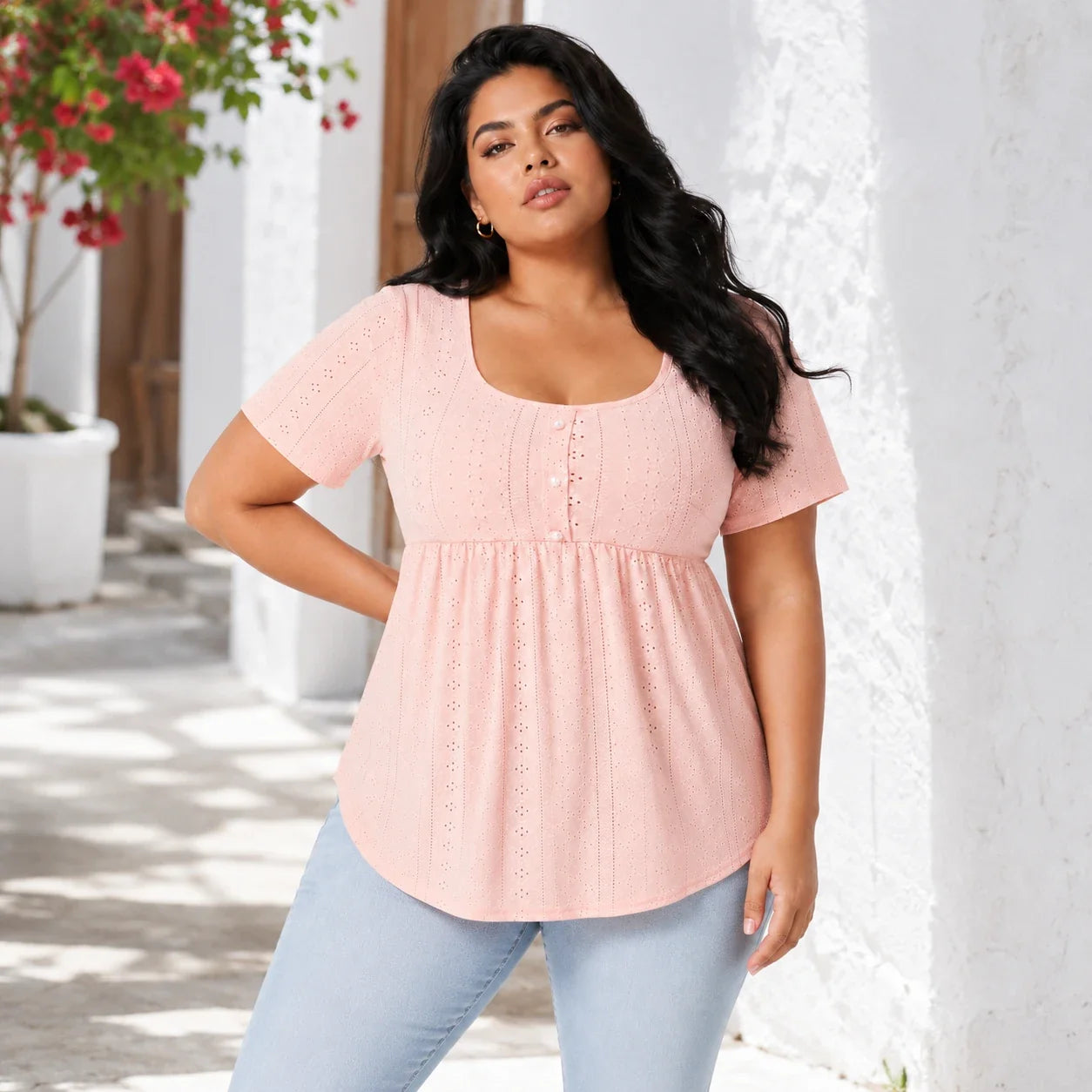 Eyelet Babydoll Tunic Top WHD0606185