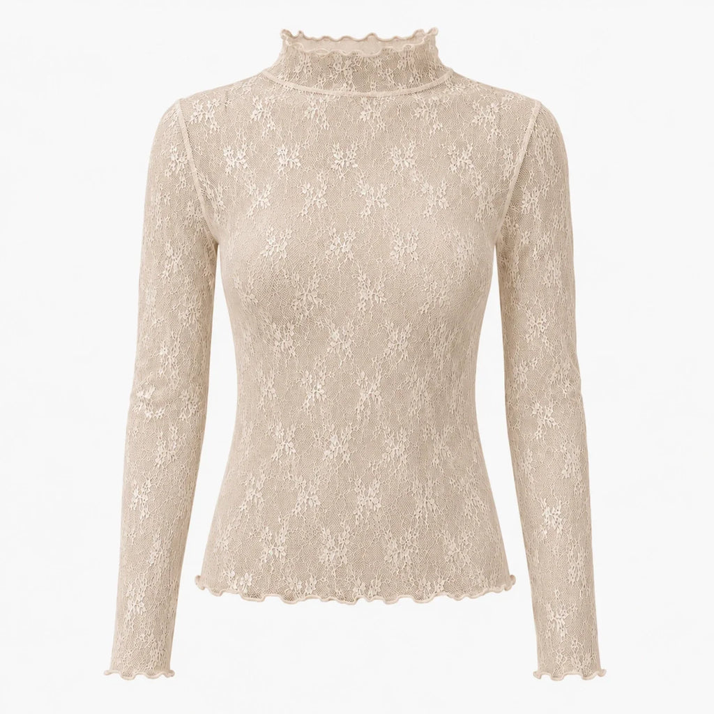 Sheer Lace Mock Neck Top WHD0606187