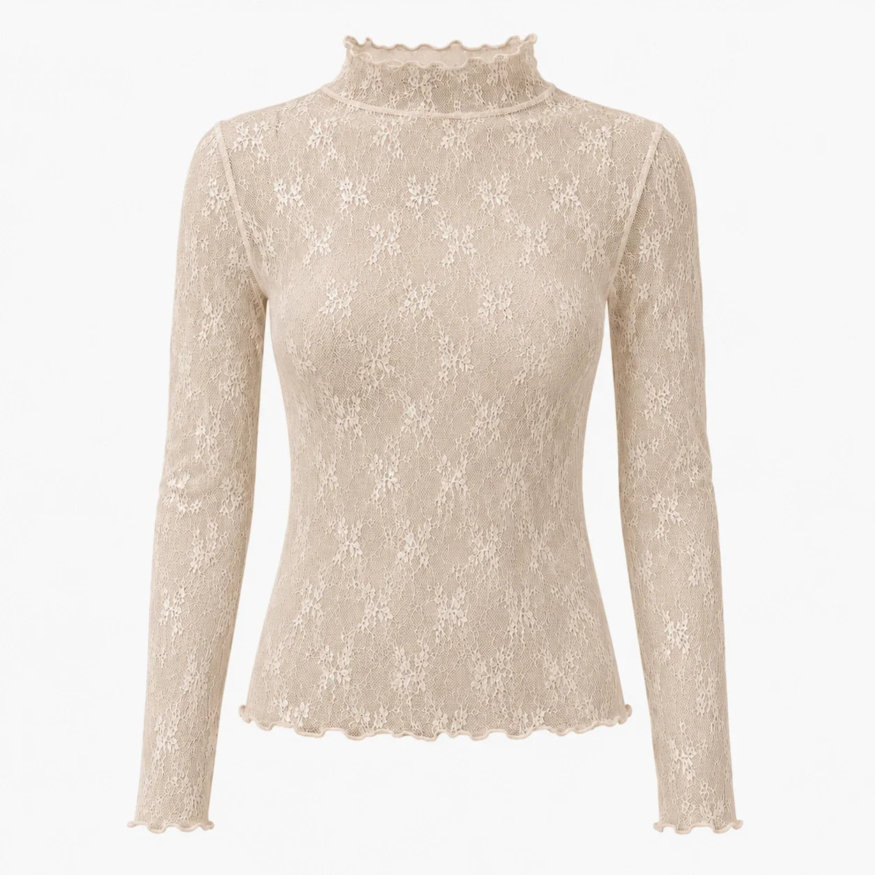 Sheer Lace Mock Neck Top WHD0606187