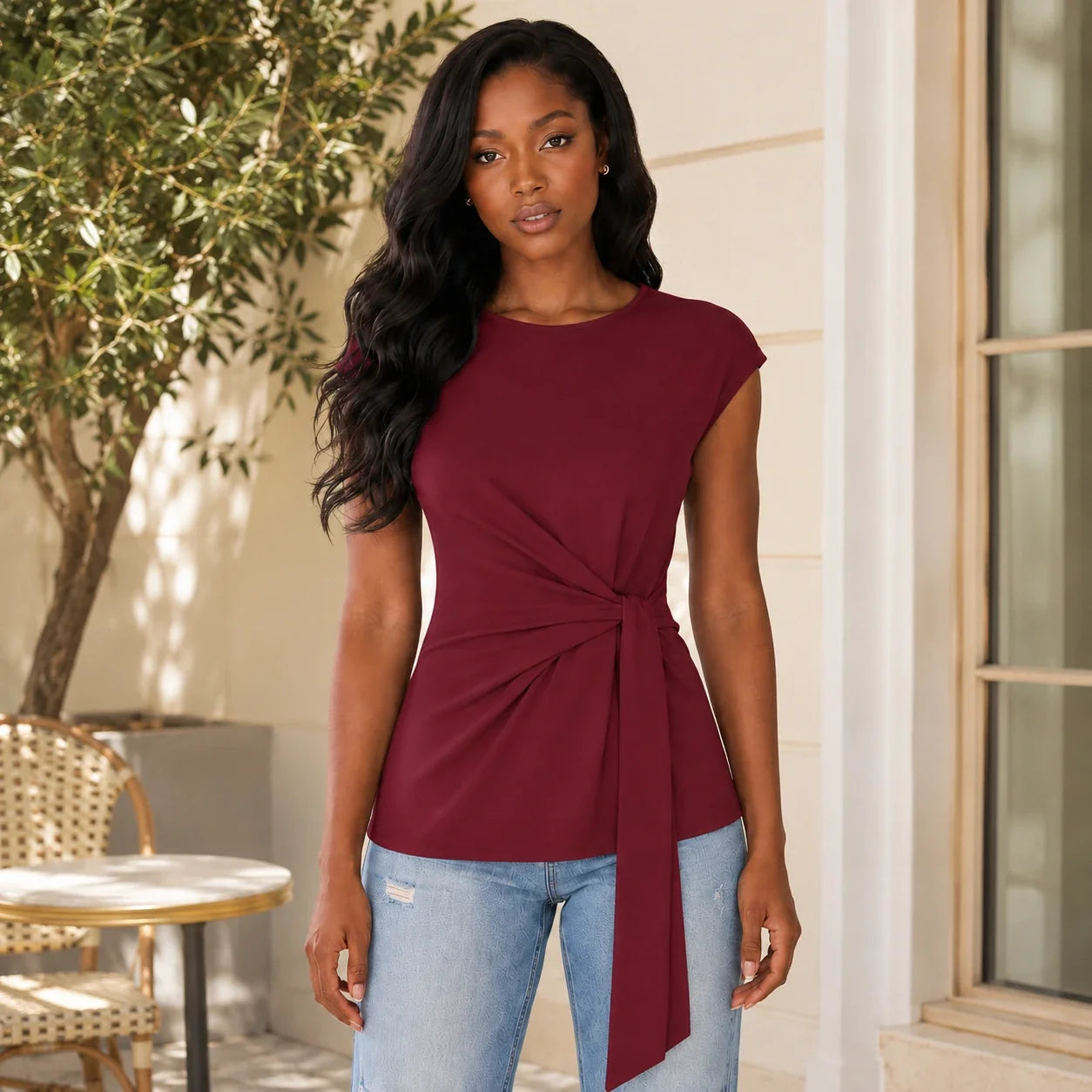 Twist Waist Sleeveless Top WHD0606188