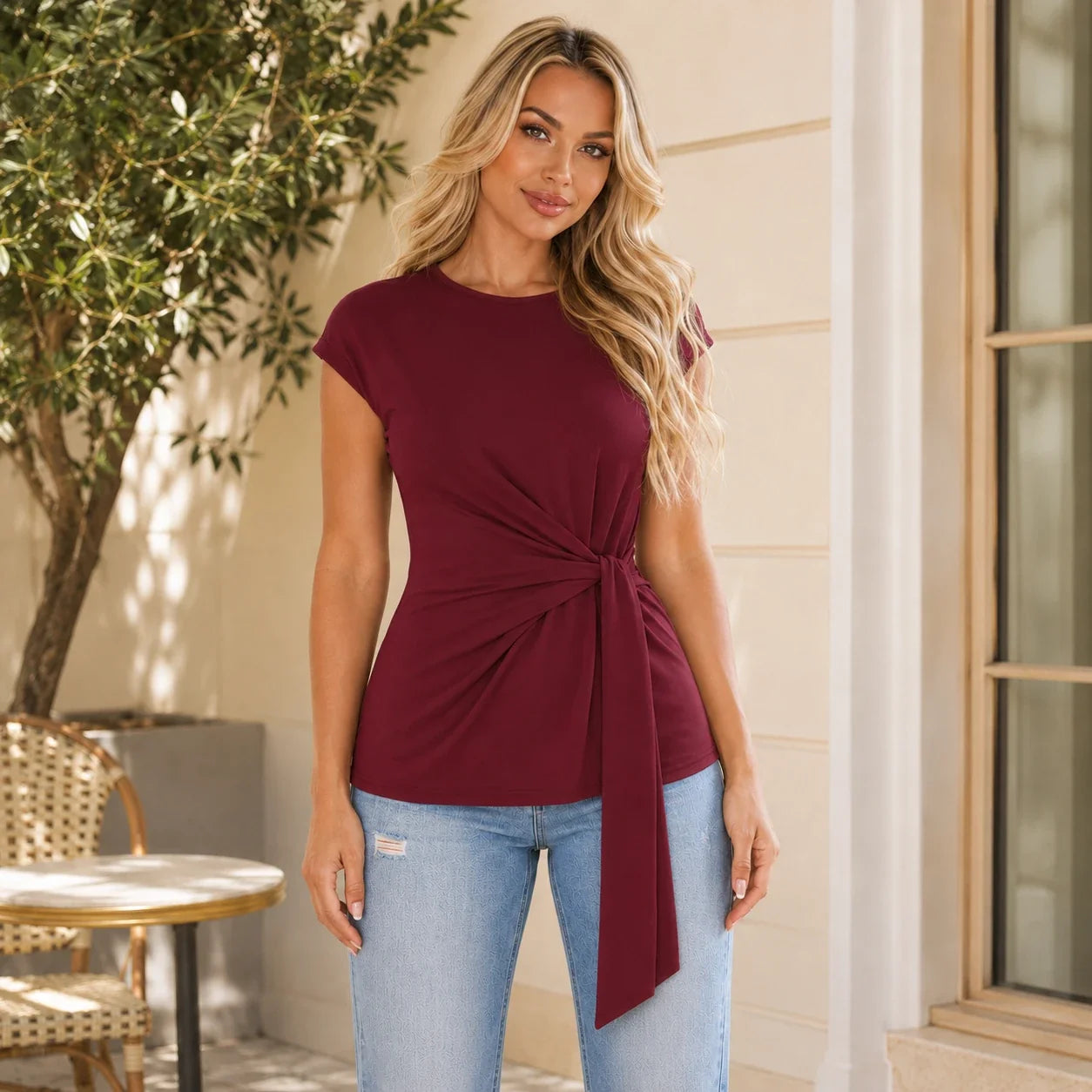 Twist Waist Sleeveless Top WHD0606188