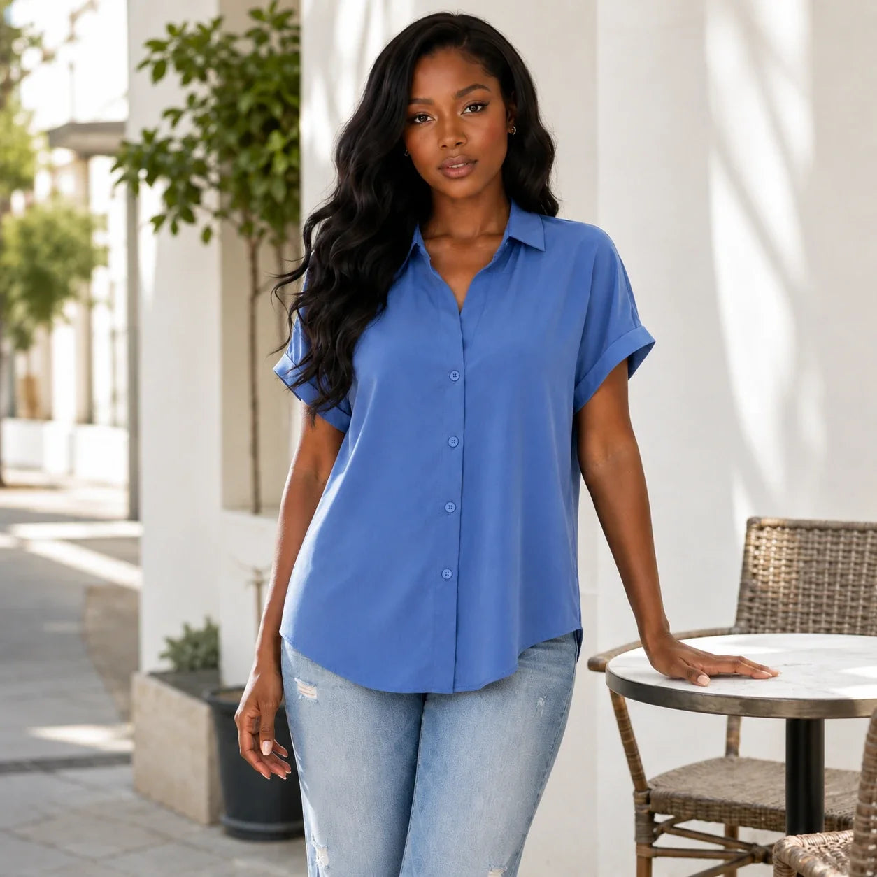 Relaxed Button Front Shirt WHD0606189