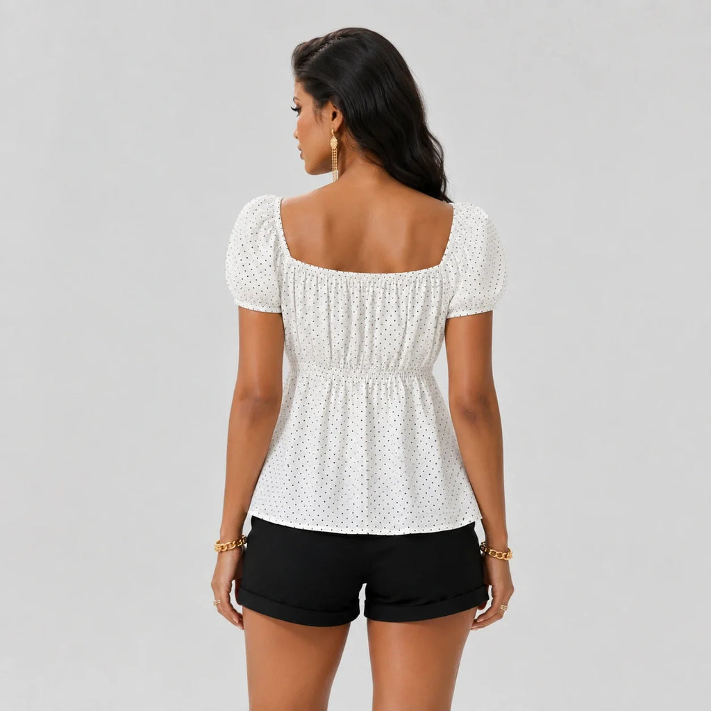 Polka Dot Puff Sleeve Top WHD0606190